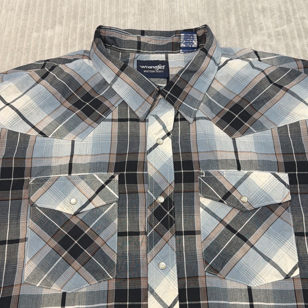 Wrangler Mens 3XL Blue Short Sleeve Pearl Snap Button Down Western Rodeo Cowboy - Picture 2 of 6